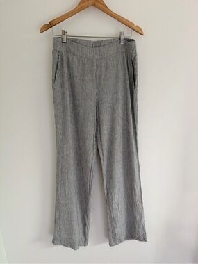 Christina B Linen Blend Striped Pull-On Pants M Coastal Wide Leg
